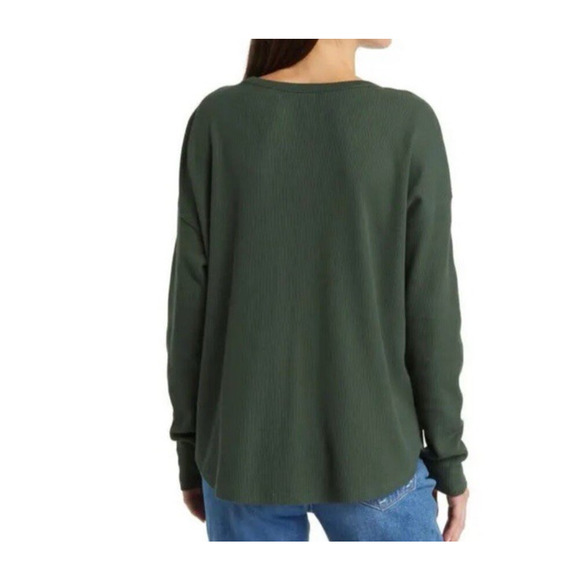 Treasure & Bond Women's M Green Oversized Crew Neck Long Sleeve Waffle Knit NWT - Picture 2 of 8
